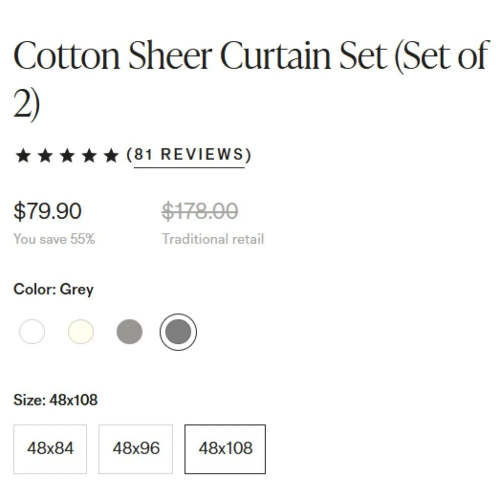 NWOT QUINCE 48x108 Cotton Sheer Curtain Set (Set of 2) Grey 5⭐Customer Reviews - Picture 4 of 9